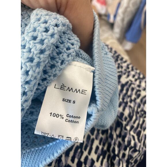 LEMME Made in Italy Sleeveless Sweater Blouse Blue Open Knit Size Small - Picture 5 of 5